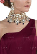 VeroniQ Trends-Traditional Gold Plated Meenakari Handmade Kundan Polki Choker Necklace With Sapphire Beads Kundan-Gold Plated-Wedding Jewellery-Punjabi Jewellery-South Indian-Thappa Jewellery
