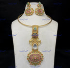 VeroniQ Trends-Traditional Gold Plated Animal Motif Meenakari Kundan Polki Hasli Necklace Kundan-Gold Plated-Wedding Jewelry-Punjabi Jewelry-South Indian-Thappa Jewelry