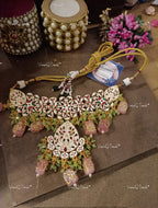 VeroniQ Trends-Beautiful Bridal Floral Gold Plated Heavy Kundan And Meenakari Necklace Kundan-Gold Plated-Wedding Jewelry-Punjabi Jewelry-South Indian-Thappa Jewelry