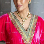 VeroniQ Trends-Party Look Carved Kundan Mid Length Necklace Kundan-Gold Plated-Wedding Jewelry-Punjabi Jewelry-South Indian-Thappa Jewelry