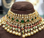 VeroniQ Trends-Traditional Kemp Stone Kundan And Pearl Gold Plated Pachi Kundan Choker Necklace Pachi Kundan-Gold Plated-Wedding Jewelry-Punjabi Jewelry-South Indian-Thappa Jewelry