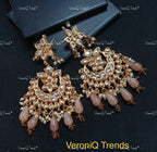VeroniQ Trends-Designer Gold Plated Bikaneri Kundan Chandbali Earrings With Faux Gems Drops Bikaneri Kundan-Gold Plated-Wedding Jewelry-Punjabi Jewelry-South Indian-Thappa Jewelry