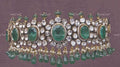 VeroniQ Trends-Victorian Emerald And Polki Choker Silver Necklace With Green Beads 92.5 Silver Moissanite Diamond Polki-Gold Plated-Wedding Jewellery-Punjabi Jewellery-South Indian-Thappa Jewellery