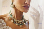 VeroniQ Trends-Floral Green Carved Pachi Kundan Necklace With Peral Pachi Kundan-Gold Plated-Wedding Jewelry-Punjabi Jewelry-South Indian-Thappa Jewelry