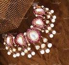 VeroniQ Trends-Elegant Look Ruby Pearl And Polki Choker Silver Necklace 92.5 Silver Moissanite Diamond Polki-Gold Plated-Wedding Jewelry-Punjabi Jewelry-South Indian-Thappa Jewelry
