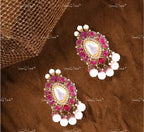 VeroniQ Trends-Elegant Look Ruby Pearl And Polki Choker Silver Necklace 92.5 Silver Moissanite Diamond Polki-Gold Plated-Wedding Jewelry-Punjabi Jewelry-South Indian-Thappa Jewelry