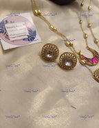 VeroniQ Trends-Gold Plated Double Line Moon Pendant Polki Necklace Polki-Gold Plated-Wedding Jewelry-Punjabi Jewelry-South Indian-Thappa Jewelry