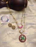 VeroniQ Trends-Gold Plated Double Line Moon Pendant Polki Necklace Polki-Gold Plated-Wedding Jewellery-Punjabi Jewellery-South Indian-Thappa Jewellery