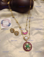 VeroniQ Trends-Gold Plated Double Line Moon Pendant Polki Necklace Polki-Gold Plated-Wedding Jewelry-Punjabi Jewelry-South Indian-Thappa Jewelry