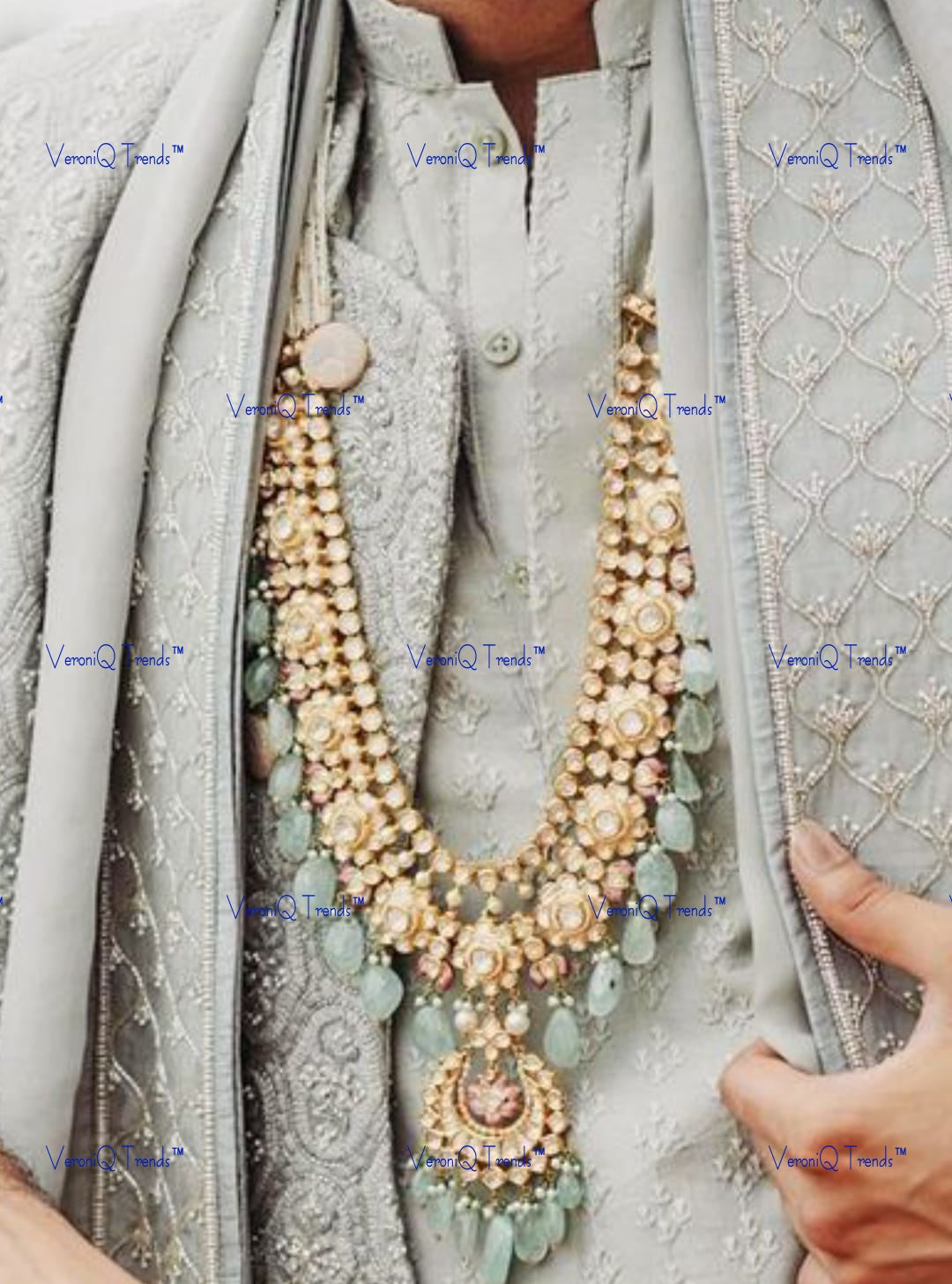 VeroniQ Trends-Turquoise Blue Gold Plated Pachi Kundan Long Necklace Pachi Kundan-Gold Plated-Wedding Jewellery-Punjabi Jewellery-South Indian-Thappa Jewellery