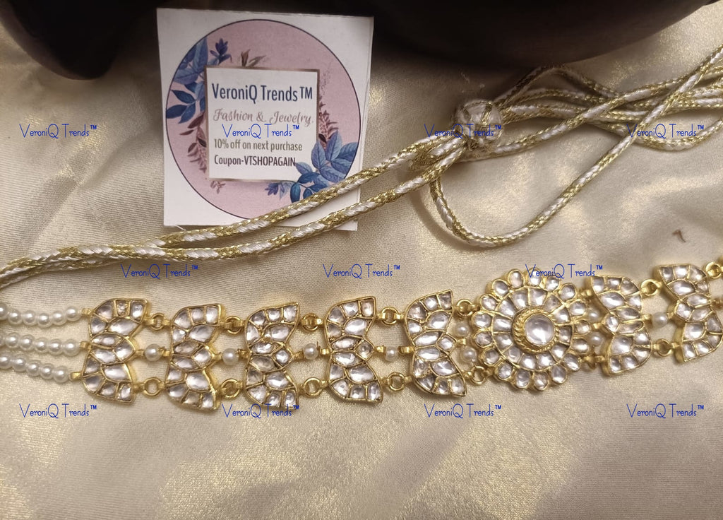 VeroniQ Trends-Rajwadi Floral Style Pachi Kundan Gold Plated Choker Necklace Pachi Kundan-Gold Plated-Wedding Jewellery-Punjabi Jewellery-South Indian-Thappa Jewellery