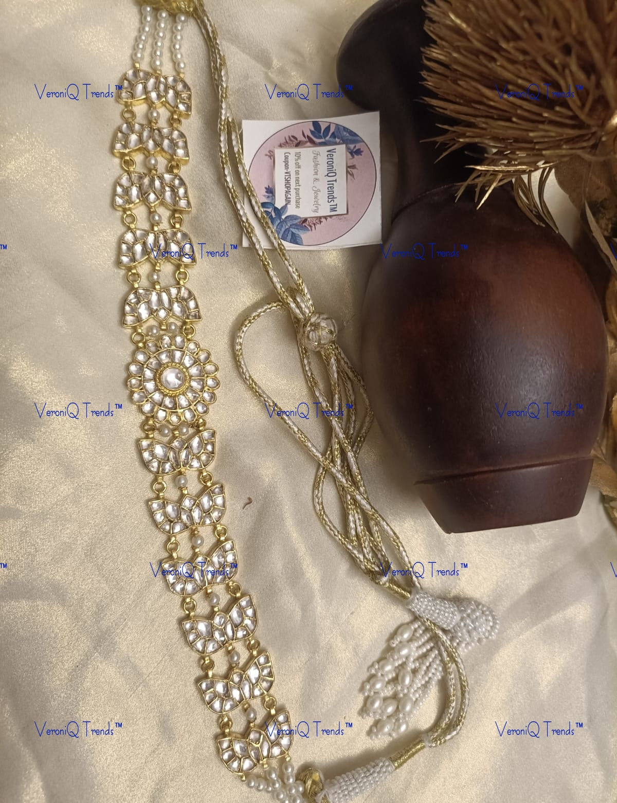 VeroniQ Trends-Rajwadi Floral Style Pachi Kundan Gold Plated Choker Necklace Pachi Kundan-Gold Plated-Wedding Jewellery-Punjabi Jewellery-South Indian-Thappa Jewellery