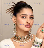 VeroniQ Trends-Victorian Emerald Pearl And Polki Choker Necklace Polki-Gold Plated-Wedding Jewelry-Punjabi Jewelry-South Indian-Thappa Jewelry