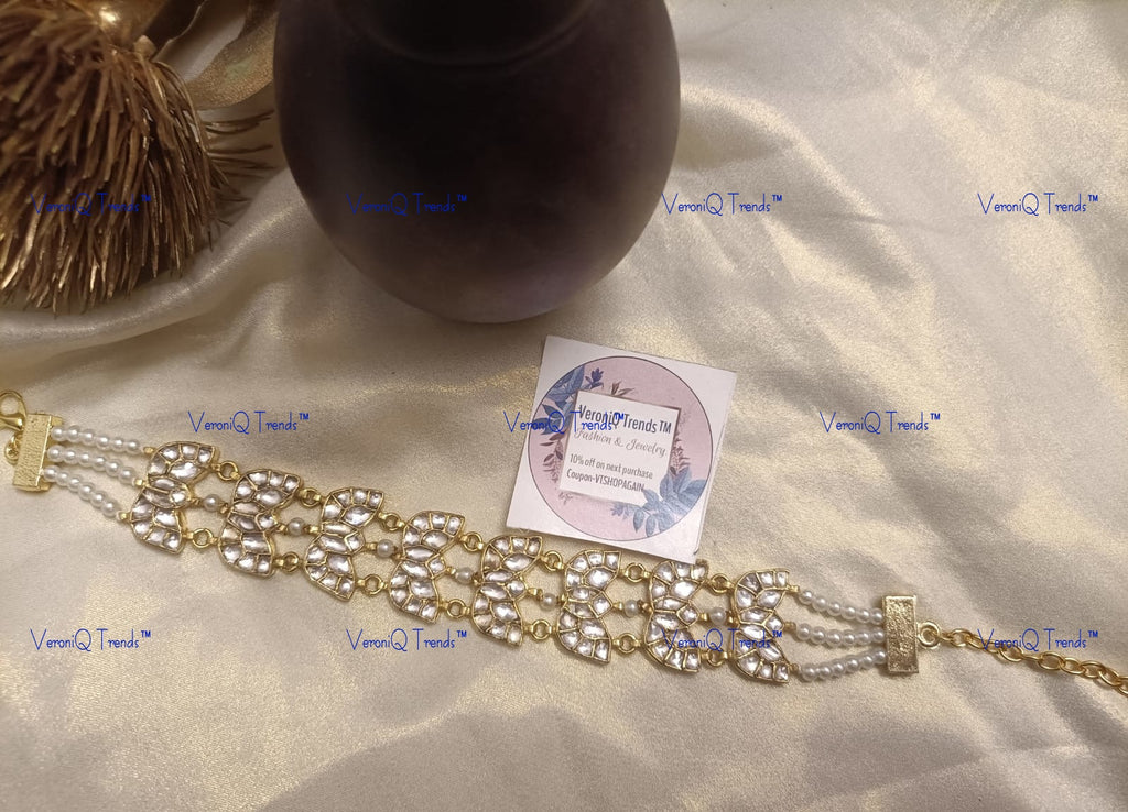 VeroniQ Trends-Rajwadi Floral Style Pachi Kundan Gold Plated Bracelet Pachi Kundan-Gold Plated-Wedding Jewellery-Punjabi Jewellery-South Indian-Thappa Jewellery