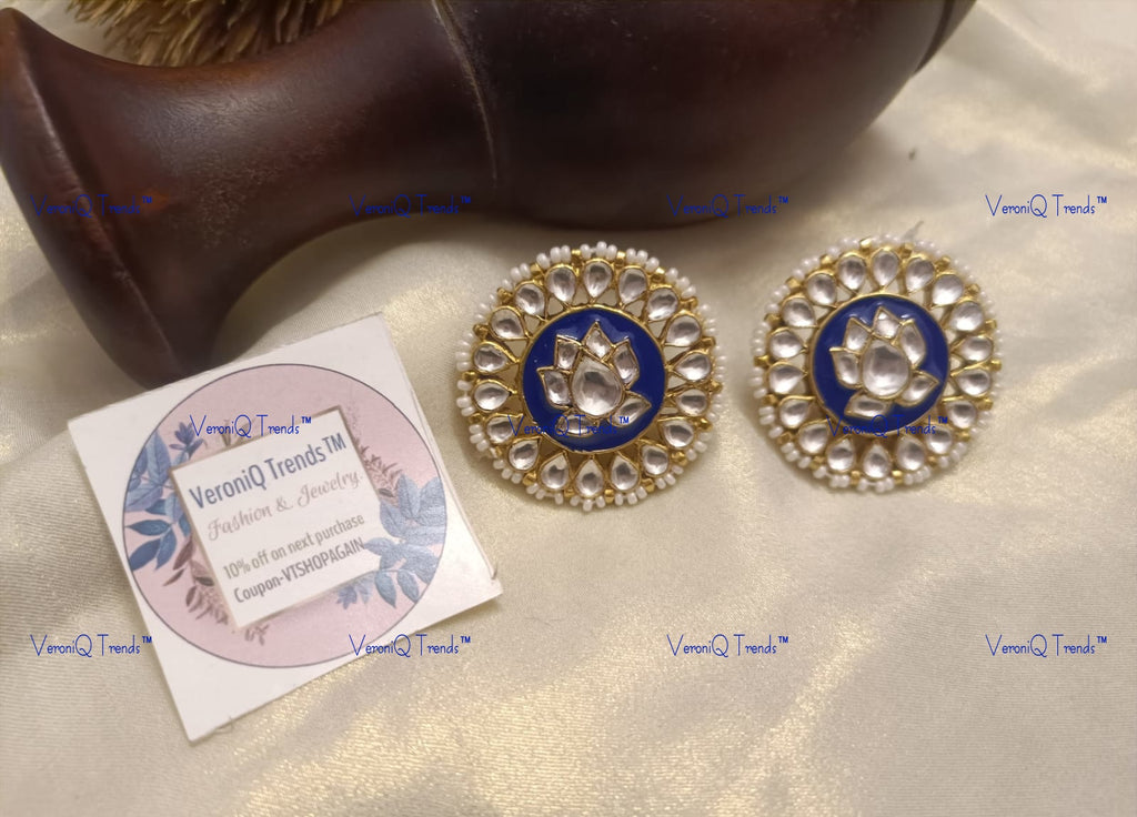 VeroniQ Trends-Blue Meenakari Pachi Kundan Gold Plated Earrings Pachi Kundan-Gold Plated-Wedding Jewellery-Punjabi Jewellery-South Indian-Thappa Jewellery