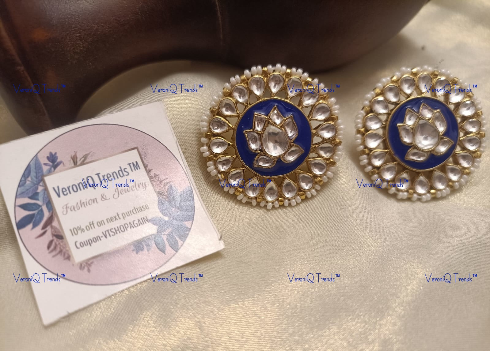 VeroniQ Trends-Blue Meenakari Pachi Kundan Gold Plated Earrings Pachi Kundan-Gold Plated-Wedding Jewellery-Punjabi Jewellery-South Indian-Thappa Jewellery