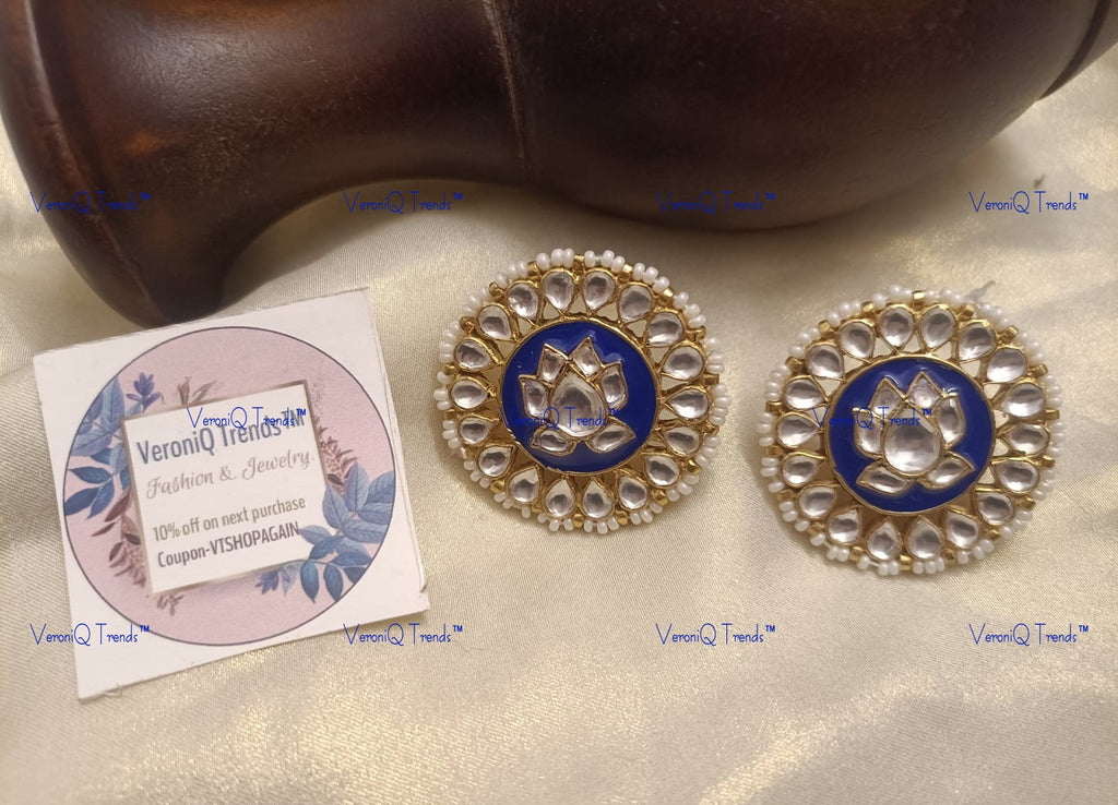 VeroniQ Trends-Blue Meenakari Pachi Kundan Gold Plated Earrings Pachi Kundan-Gold Plated-Wedding Jewellery-Punjabi Jewellery-South Indian-Thappa Jewellery