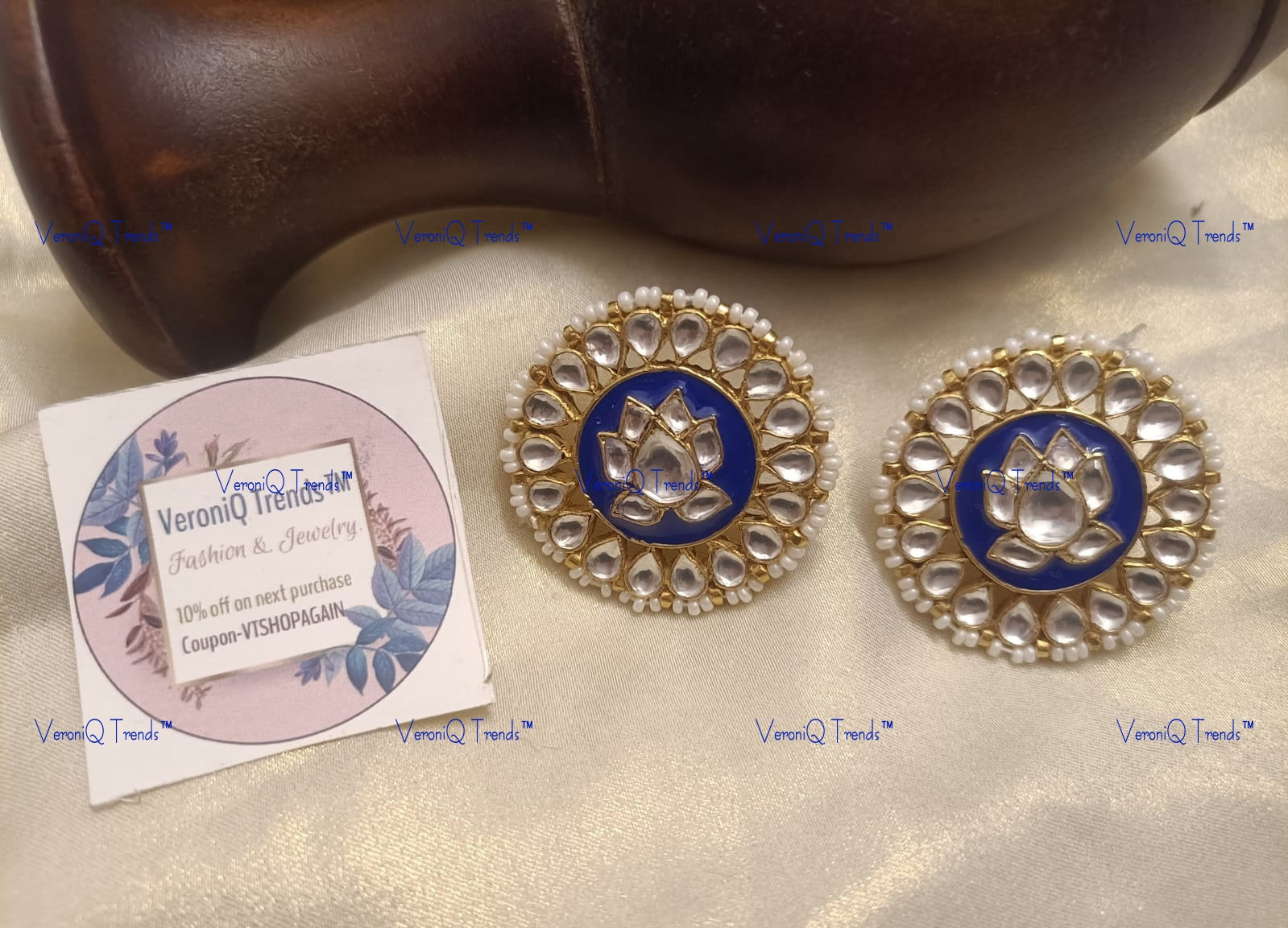 VeroniQ Trends-Blue Meenakari Pachi Kundan Gold Plated Earrings Pachi Kundan-Gold Plated-Wedding Jewellery-Punjabi Jewellery-South Indian-Thappa Jewellery