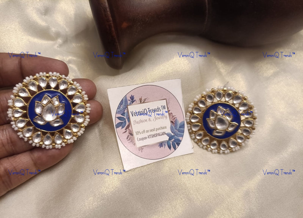 VeroniQ Trends-Blue Meenakari Pachi Kundan Gold Plated Earrings Pachi Kundan-Gold Plated-Wedding Jewellery-Punjabi Jewellery-South Indian-Thappa Jewellery