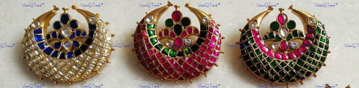 VeroniQ Trends-Designer South Indian Gold Plated Chand Pendant Pachi Kundan-Gold Plated-Wedding Jewellery-Punjabi Jewellery-South Indian-Thappa Jewellery