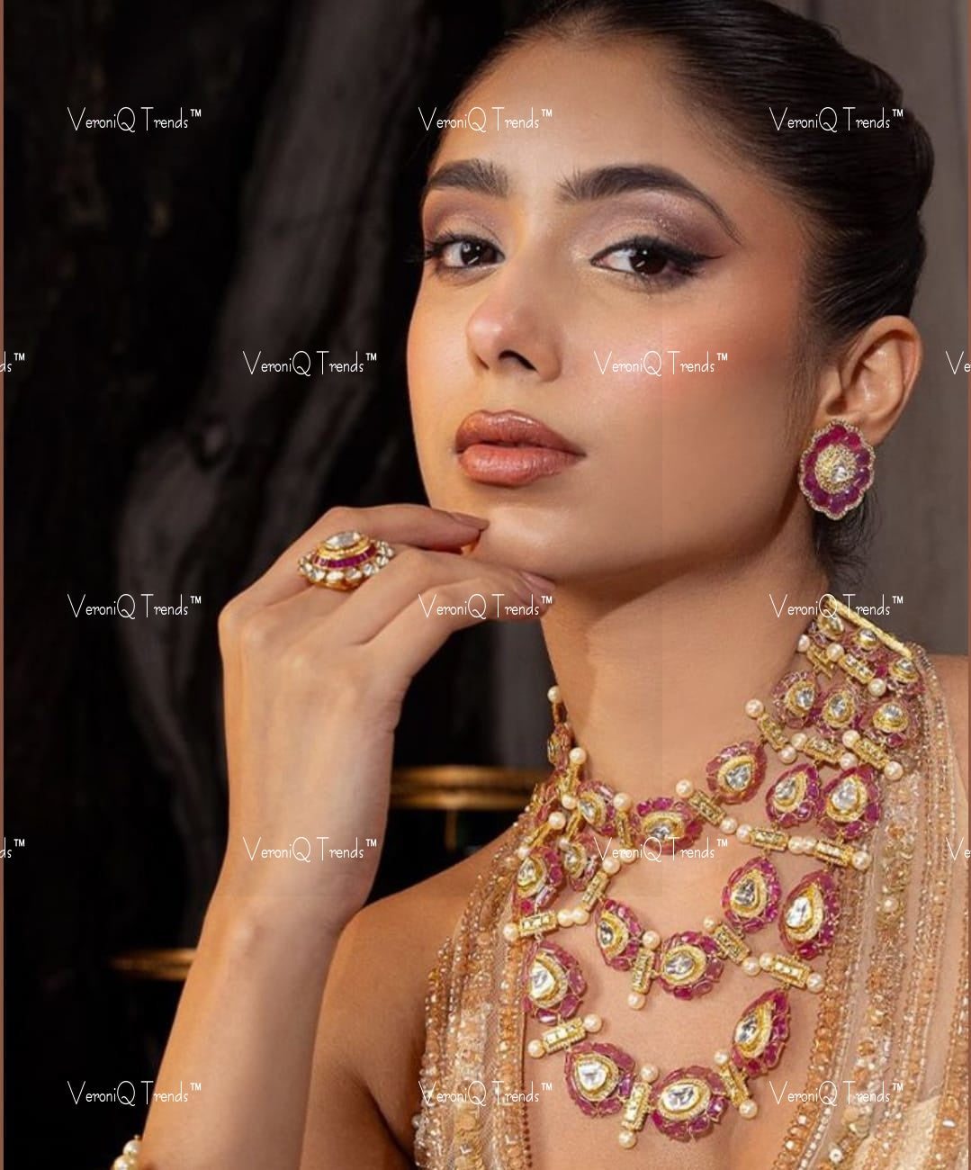 VeroniQ Trends-Cocktail Party Look Gold Plated Multi-Line Pachi Kundan Long Necklace Pachi Kundan-Gold Plated-Wedding Jewellery-Punjabi Jewellery-South Indian-Thappa Jewellery