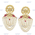 VeroniQ Trends-Gold Pated Pearl And Pachi Kundan Dangler Earrings With Peacock Motif Pachi Kundan-Gold Plated-Wedding Jewellery-Punjabi Jewellery-South Indian-Thappa Jewellery