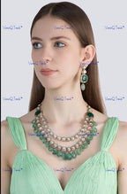 VeroniQ Trends-Victorian Double Line Gold Plated Polki Long Necklace Polki-Gold Plated-Wedding Jewelry-Punjabi Jewelry-South Indian-Thappa Jewelry