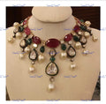 VeroniQ Trends-Party Look Ruby And Polki Choker Silver Necklace 92.5 Silver Moissanite Diamond Polki-Gold Plated-Wedding Jewellery-Punjabi Jewellery-South Indian-Thappa Jewellery