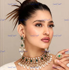 VeroniQ Trends-Victorian Emerald Pearl And Polki Choker Necklace Polki-Gold Plated-Wedding Jewelry-Punjabi Jewelry-South Indian-Thappa Jewelry