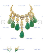 VeroniQ Trends-Diamond Look Gold Plated Polki Choker Necklace With Green Beads Polki-Gold Plated-Wedding Jewelry-Punjabi Jewelry-South Indian-Thappa Jewelry