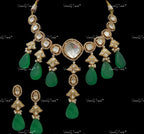 VeroniQ Trends-Diamond Look Gold Plated Polki Choker Necklace With Green Beads Polki-Gold Plated-Wedding Jewelry-Punjabi Jewelry-South Indian-Thappa Jewelry