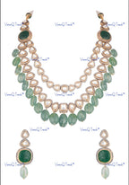 VeroniQ Trends-Victorian Double Line Gold Plated Polki Long Necklace Polki-Gold Plated-Wedding Jewelry-Punjabi Jewelry-South Indian-Thappa Jewelry