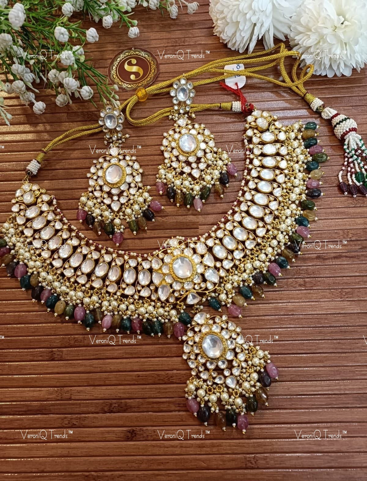 VeroniQ Trends-Traditional Multicolor Gold Pated Kundan Jadau Necklace Pachi Kundan-Gold Plated-Wedding Jewellery-Punjabi Jewellery-South Indian-Thappa Jewellery
