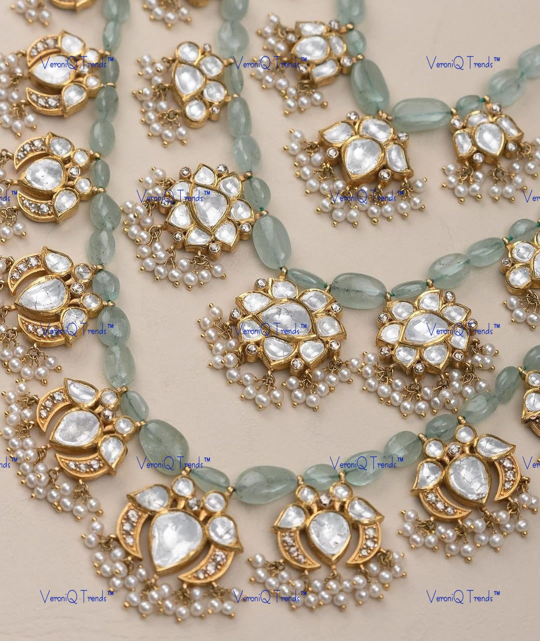 VeroniQ Trends-Multi-Line Gold Plated Pachi Kundan Long Necklace Pachi Kundan-Gold Plated-Wedding Jewellery-Punjabi Jewellery-South Indian-Thappa Jewellery