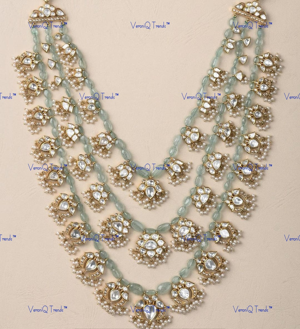 VeroniQ Trends-Multi-Line Gold Plated Pachi Kundan Long Necklace Pachi Kundan-Gold Plated-Wedding Jewellery-Punjabi Jewellery-South Indian-Thappa Jewellery