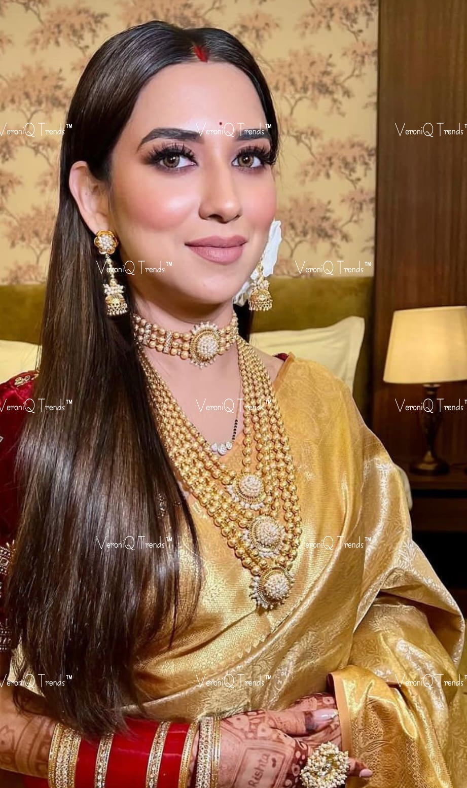 VeroniQ Trends-Multi-Line Gold Pated Pachi Kundan Necklace Pachi Kundan-Gold Plated-Wedding Jewellery-Punjabi Jewellery-South Indian-Thappa Jewellery