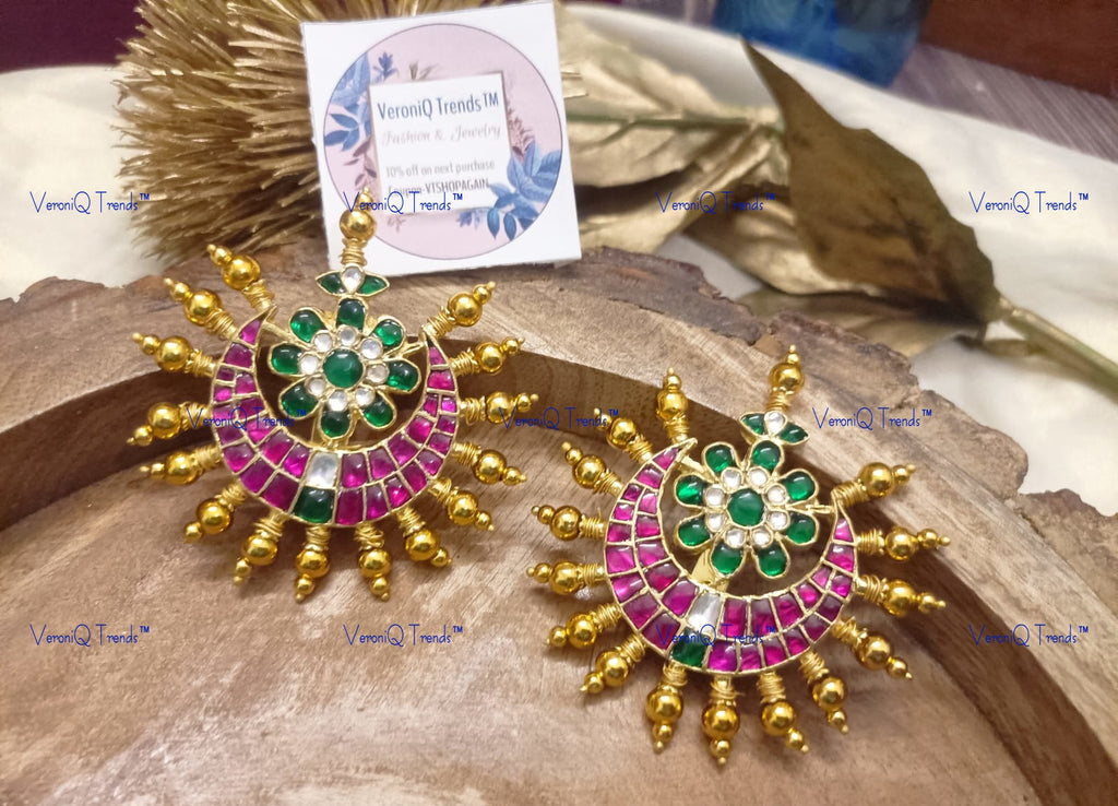 VeroniQ Trends-Chandbali Kemp Stone Gold Plated Pachi Kundan Mens/ Groom Brooch Pachi Kundan-Gold Plated-Wedding Jewellery-Punjabi Jewellery-South Indian-Thappa Jewellery