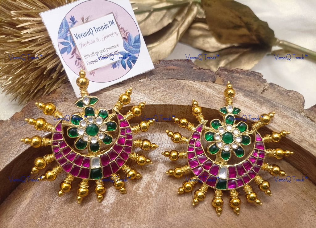 VeroniQ Trends-Chandbali Kemp Stone Gold Plated Pachi Kundan Mens/ Groom Brooch Pachi Kundan-Gold Plated-Wedding Jewellery-Punjabi Jewellery-South Indian-Thappa Jewellery