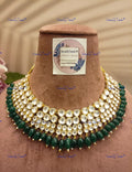 VeroniQ Trends-Traditional Gold Pated Heavy Kundan Jadau Choker Necklace With Green Beads Kundan-Gold Plated-Wedding Jewellery-Punjabi Jewellery-South Indian-Thappa Jewellery