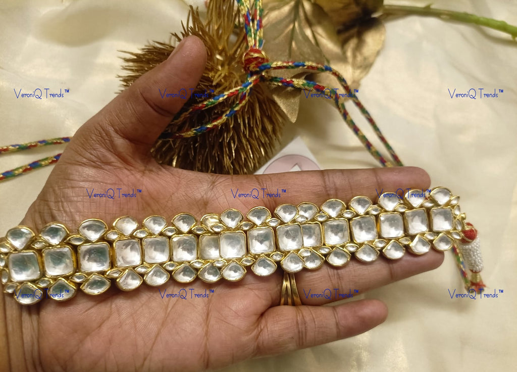 VeroniQ Trends-Diamond Look Kundan Jadau Pachi Kundan Choker Necklace Pachi Kundan-Gold Plated-Wedding Jewellery-Punjabi Jewellery-South Indian-Thappa Jewellery