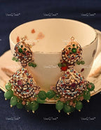 VeroniQ Trends-Beautiful Gold Plated Kundan Jadau Long Necklace With Green Beads Kundan-Gold Plated-Wedding Jewelry-Punjabi Jewelry-South Indian-Thappa Jewelry
