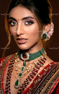 VeroniQ Trends-Traditional Bridal Emerald Ruby And Silver Necklace 92.5 Silver Moissanite Diamond Polki-Emerald Stone-Ruby Stone-Gold Plated-Wedding Jewellery-Punjabi Jewellery-South Indian-Thappa Jewellery