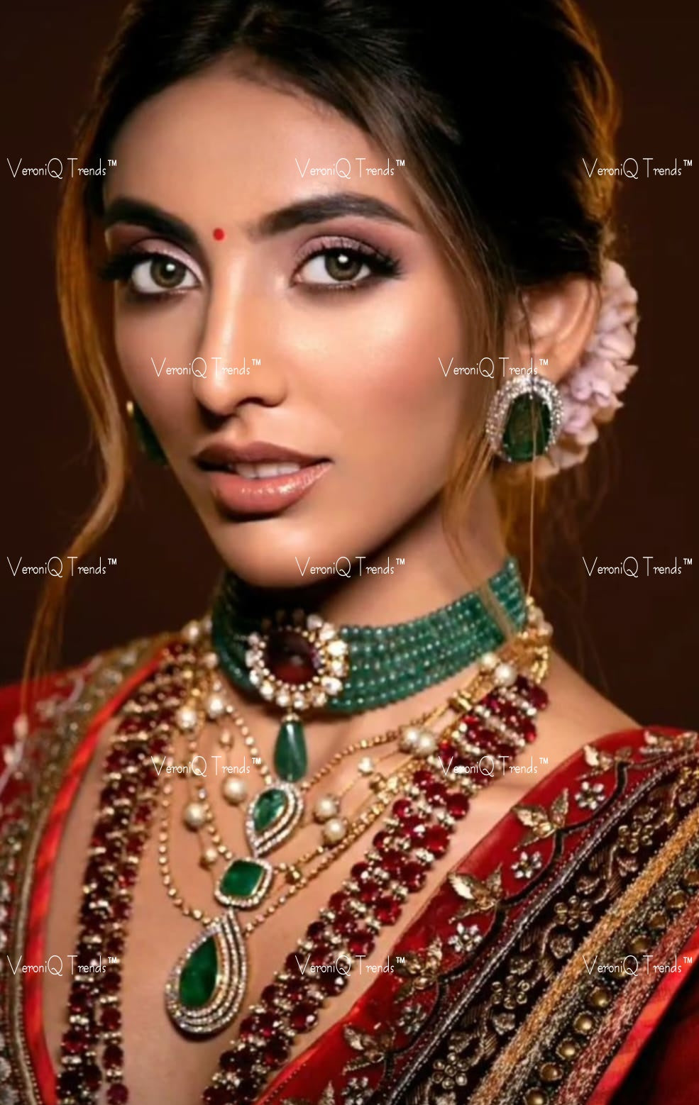 VeroniQ Trends-Traditional Bridal Emerald Ruby And Silver Necklace 92.5 Silver Moissanite Diamond Polki-Emerald Stone-Ruby Stone-Gold Plated-Wedding Jewellery-Punjabi Jewellery-South Indian-Thappa Jewellery