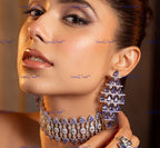 VeroniQ Trends-Cocktail Party Look Sapphire And American Diamond Silver Choker Necklace 92.5 Silver Moissanite American Diamond-Gold Plated-Wedding Jewelry-Punjabi Jewelry-South Indian-Thappa Jewelry