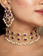 VeroniQ Trends-Beautiful Gold Plated Pearl And Kundan Jadau Choker Necklace Kundan-Gold Plated-Wedding Jewelry-Punjabi Jewelry-South Indian-Thappa Jewelry