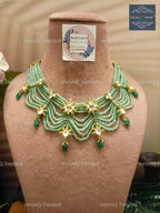VeroniQ Trends-Mint Green Multistrand Kundan Choker Necklace Pachi Kundan-Gold Plated-Wedding Jewelry-Punjabi Jewelry-South Indian-Thappa Jewelry