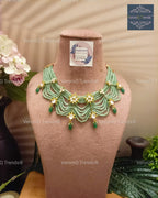 VeroniQ Trends-Mint Green Multistrand Kundan Choker Necklace Pachi Kundan-Gold Plated-Wedding Jewelry-Punjabi Jewelry-South Indian-Thappa Jewelry