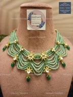 VeroniQ Trends-Mint Green Multistrand Kundan Choker Necklace Pachi Kundan-Gold Plated-Wedding Jewelry-Punjabi Jewelry-South Indian-Thappa Jewelry