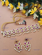 VeroniQ Trends-Beautiful Gold Plated Pearl And Kundan Jadau Choker Necklace Kundan-Gold Plated-Wedding Jewelry-Punjabi Jewelry-South Indian-Thappa Jewelry