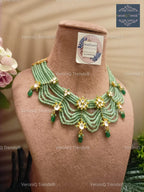 VeroniQ Trends-Mint Green Multistrand Kundan Choker Necklace Pachi Kundan-Gold Plated-Wedding Jewelry-Punjabi Jewelry-South Indian-Thappa Jewelry